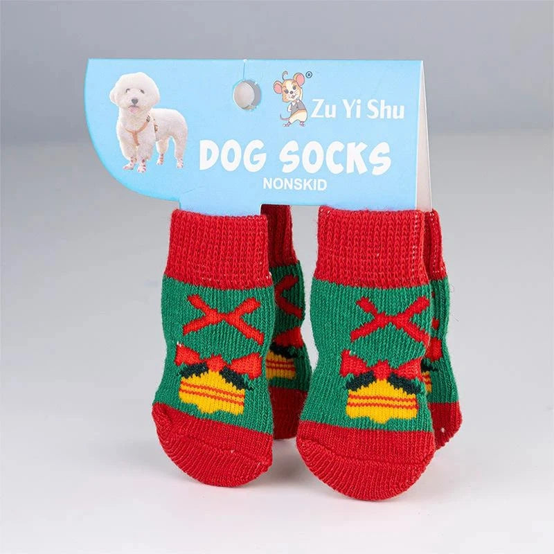 Festive Non-Slip Pet Socks (Set of 4)