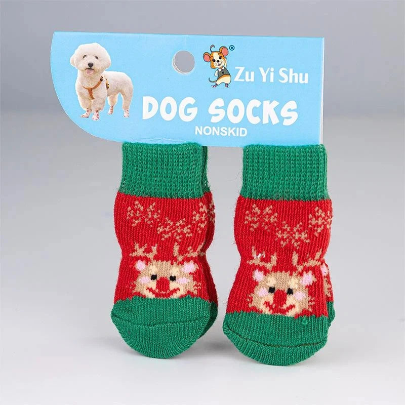 Festive Non-Slip Pet Socks (Set of 4)
