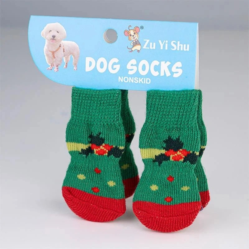 Festive Non-Slip Pet Socks (Set of 4)