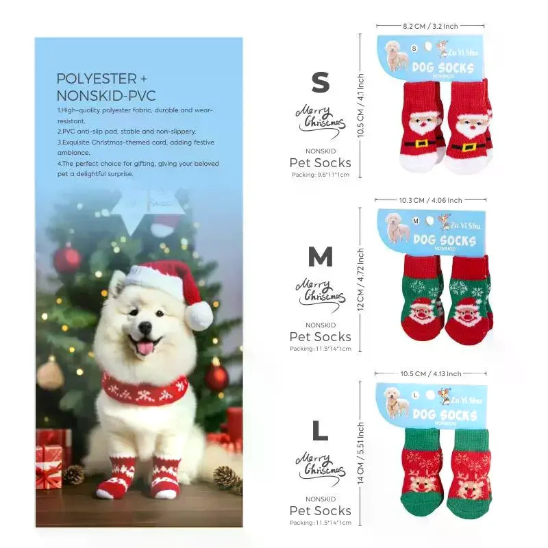 Festive Non-Slip Pet Socks (Set of 4)