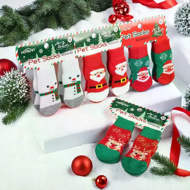 Festive Non-Slip Pet Socks (Set of 4)