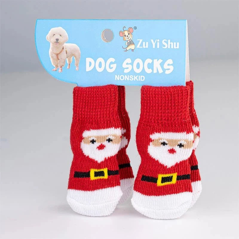 Festive Non-Slip Pet Socks (Set of 4)