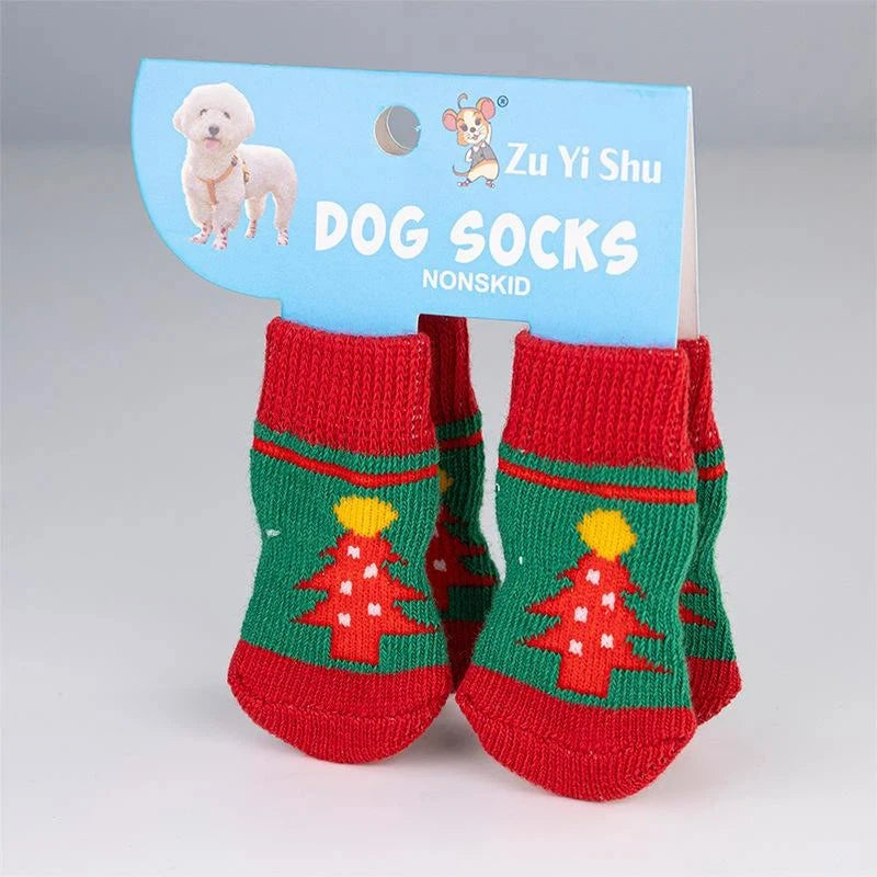 Festive Non-Slip Pet Socks (Set of 4)