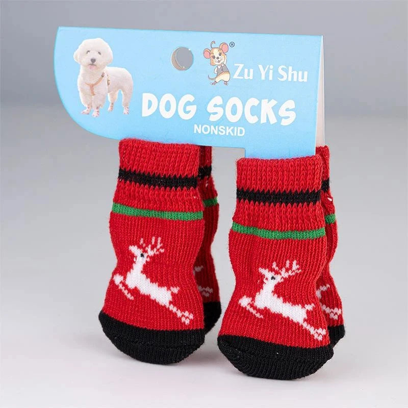 Festive Non-Slip Pet Socks (Set of 4)