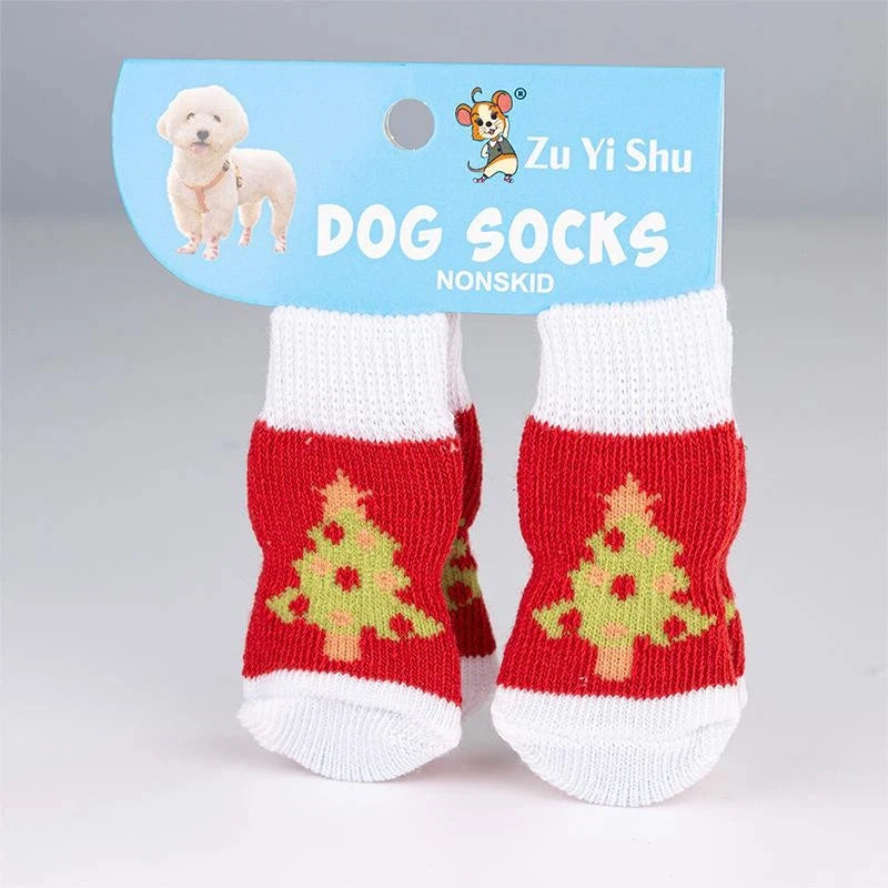 Festive Non-Slip Pet Socks (Set of 4)