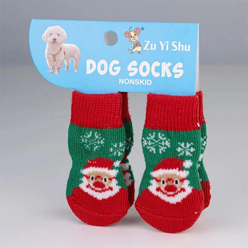 Festive Non-Slip Pet Socks (Set of 4)