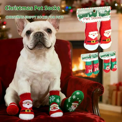 Festive Non-Slip Pet Socks (Set of 4)