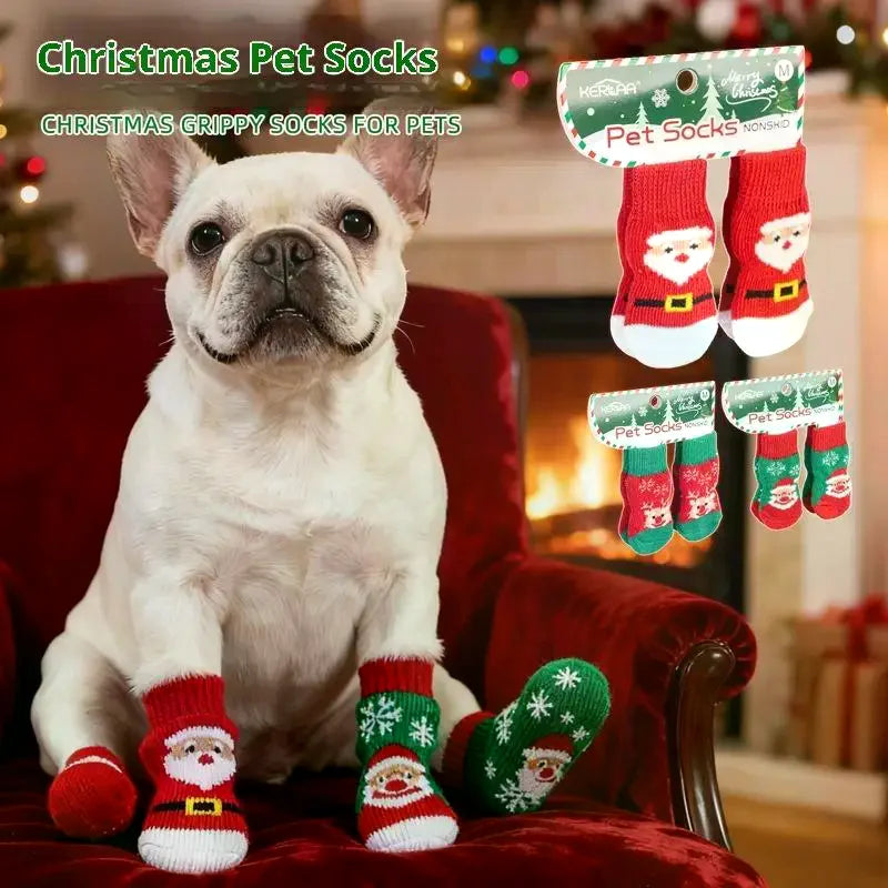 Festive Non-Slip Pet Socks (Set of 4)