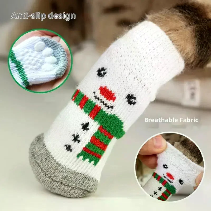 Festive Non-Slip Pet Socks (Set of 4)
