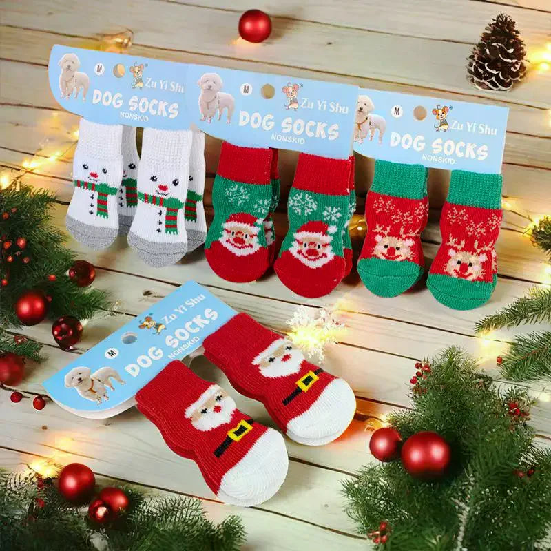 Festive Non-Slip Pet Socks (Set of 4)